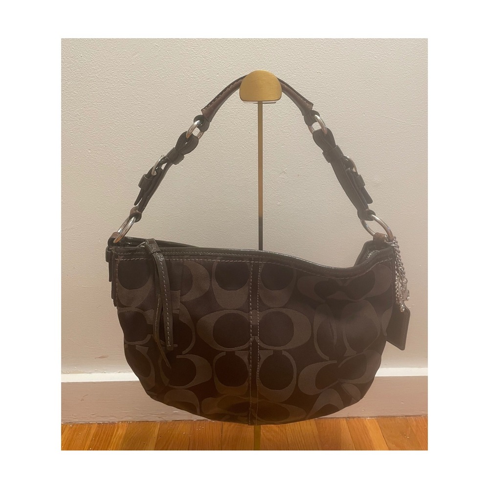 Y2K Coach Soho Hobo Bag 12675 Brown Signature Sateen 2008 Original Charms